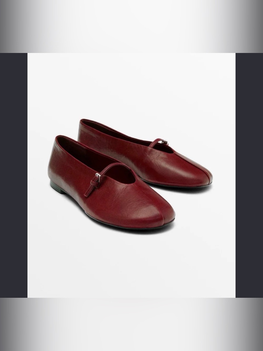 Massimo Dutti LEATHER BALLET FLATS WITH BUCKLE - Ankle strap ballerina shoes - r